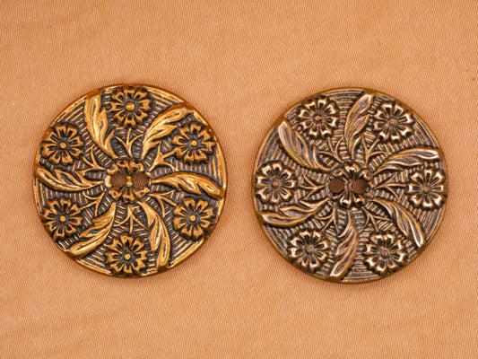 Flower Leaf Fan Victorian Metal Sew-Thru Button 29mm