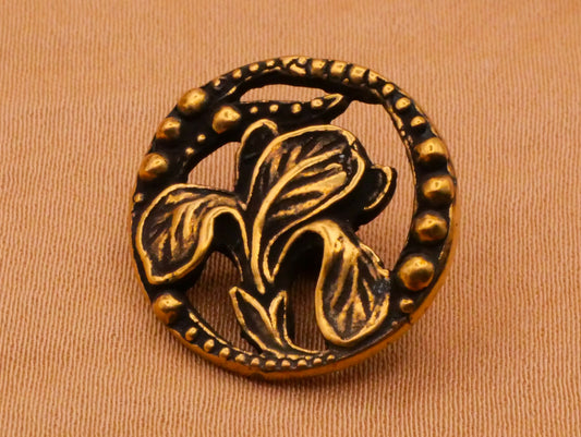 Iris Flower Dot Rim Bronze Metal Button 19mm