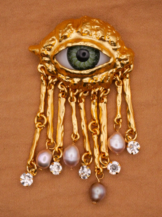 Eye Moveable Dangle Rhinestone Pearl Gold Metal Large Button 33-54mm