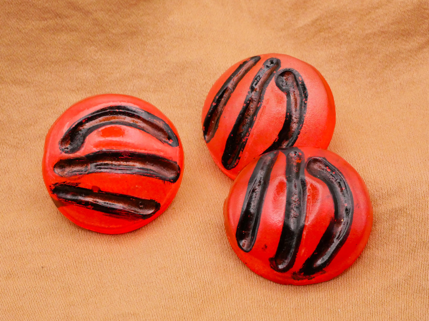 Red Black Stripe Early Plastic Vintage Button 24mm