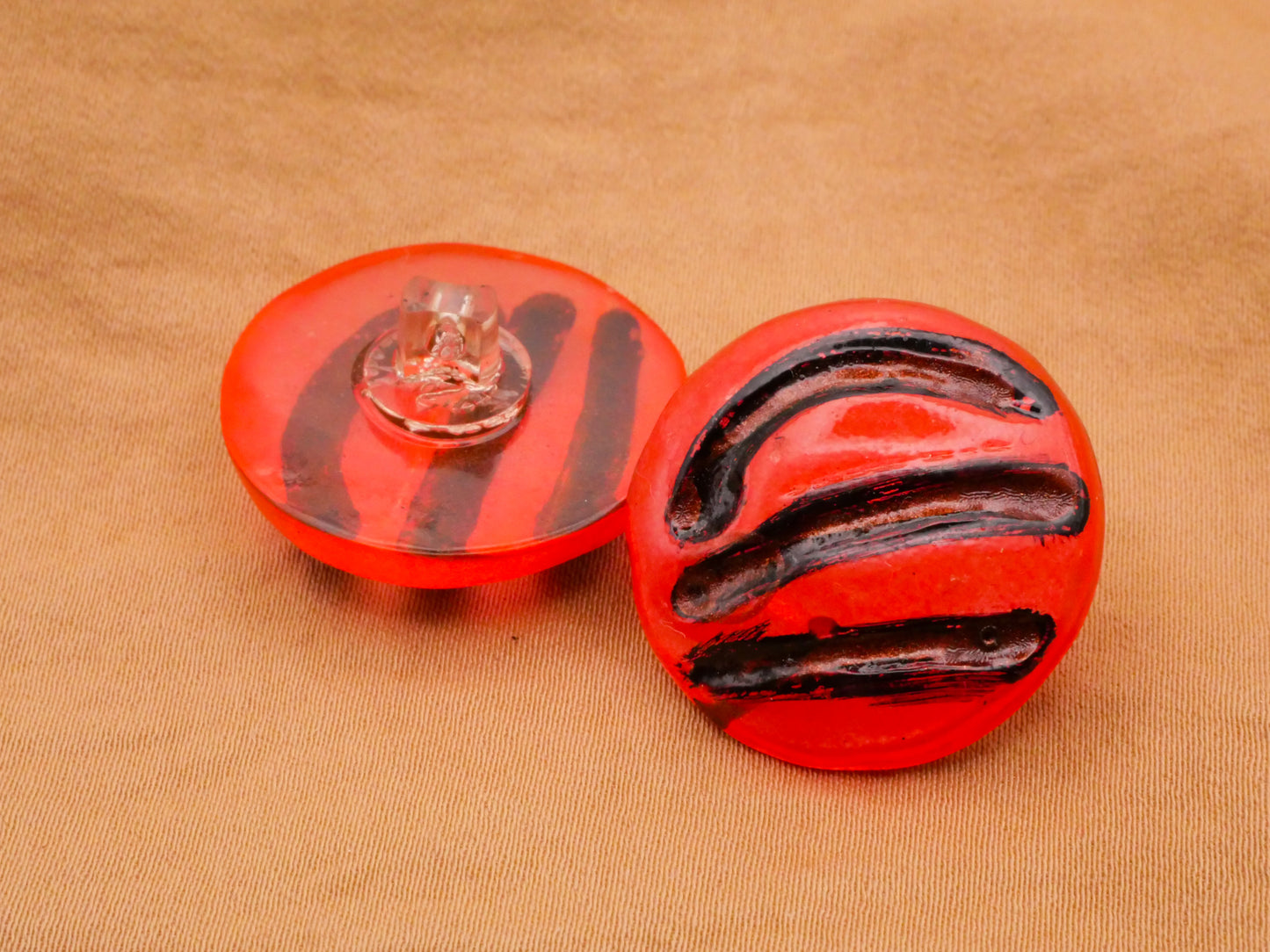 Red Black Stripe Early Plastic Vintage Button 24mm