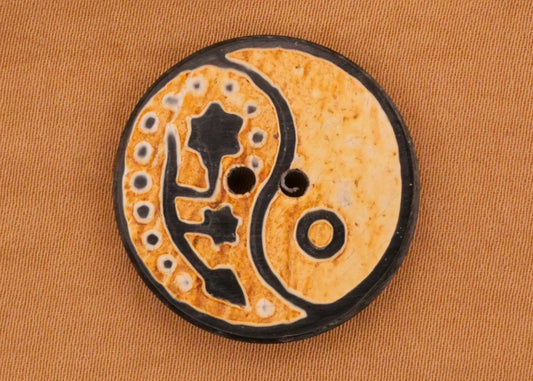 Yin Yang Paisley Flower Carved Horn Natural Button 25mm