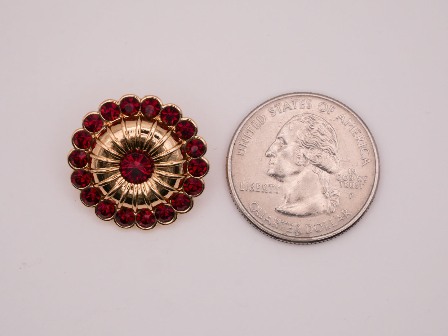 Rhinestone Red Glass Gold Metal Spoke Design Button 22mm