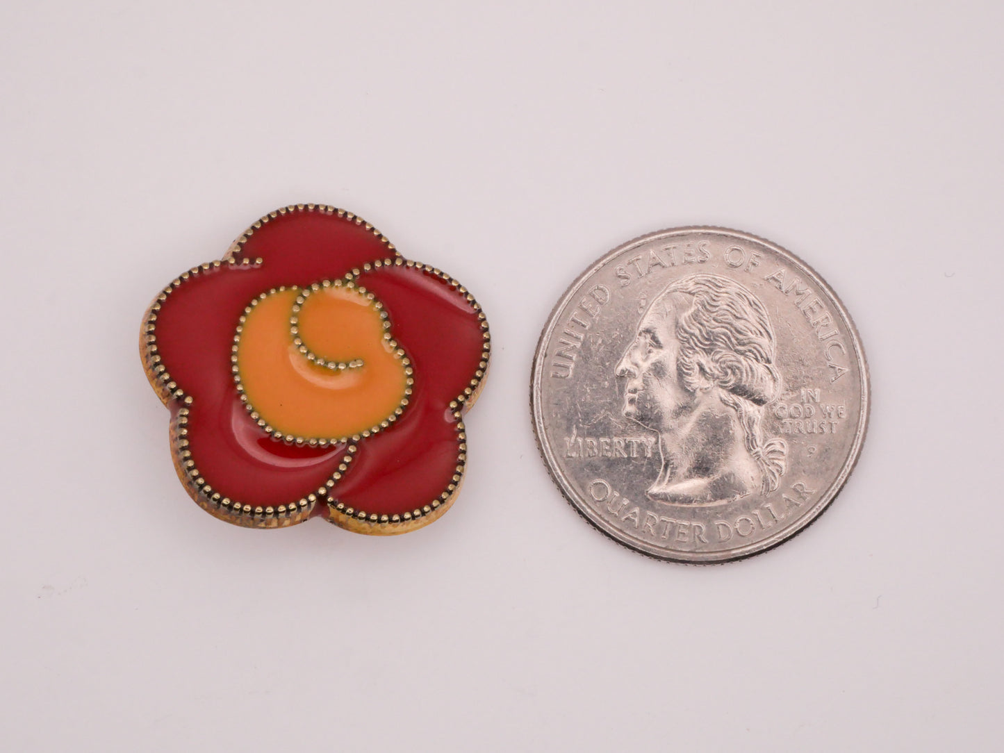 Flower Red Yellow Enamel Gold Metal Button 24mm