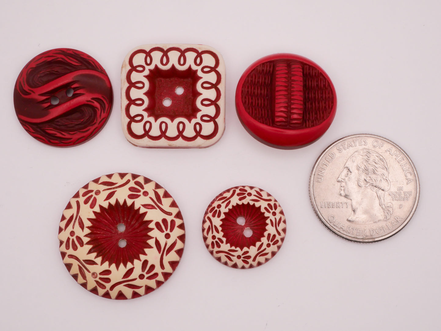 Buffed Celluloid Red White Early Plastic Vintage Button Various 19-28mm