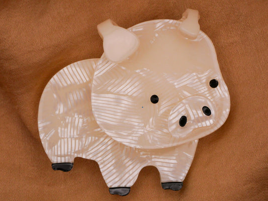 Chubby Pig Cream Iridescent Acrylic Plastic Large Button 48x52mm