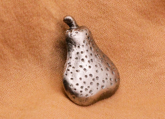 Pear Fruit Realistic Antiqued Silver Metal Button 15x20mm