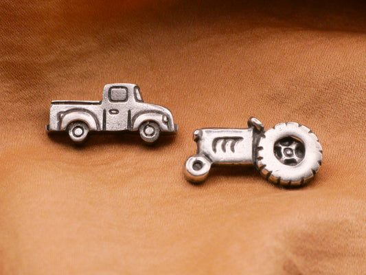 Danforth Pewter Truck Tractor Back Mark Metal Button 12x22mm