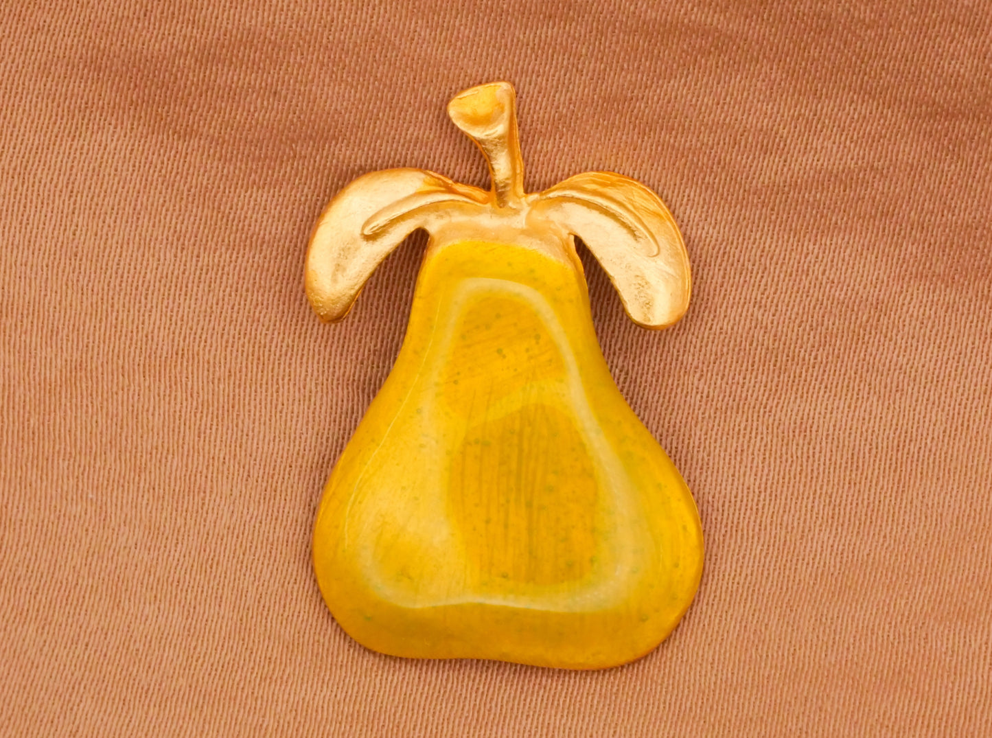 Pear Citrine Enamel Brass Colored Metal Button 18x23mm