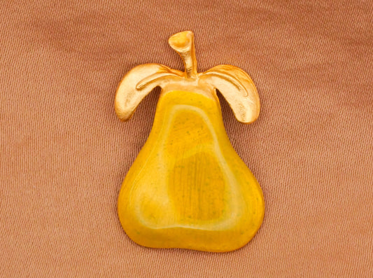 Pear Citrine Enamel Brass Colored Metal Button 18x23mm