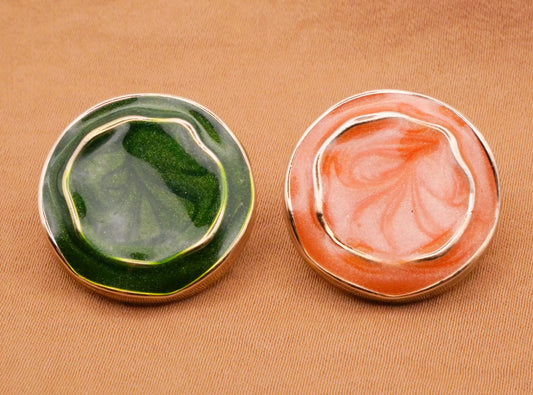 Oil Drop Enamel Look Green Peachy Pink Gold Plastic Button 21mm