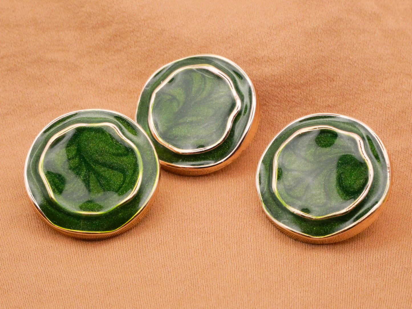 Oil Drop Enamel Look Green Peachy Pink Gold Plastic Button 21mm