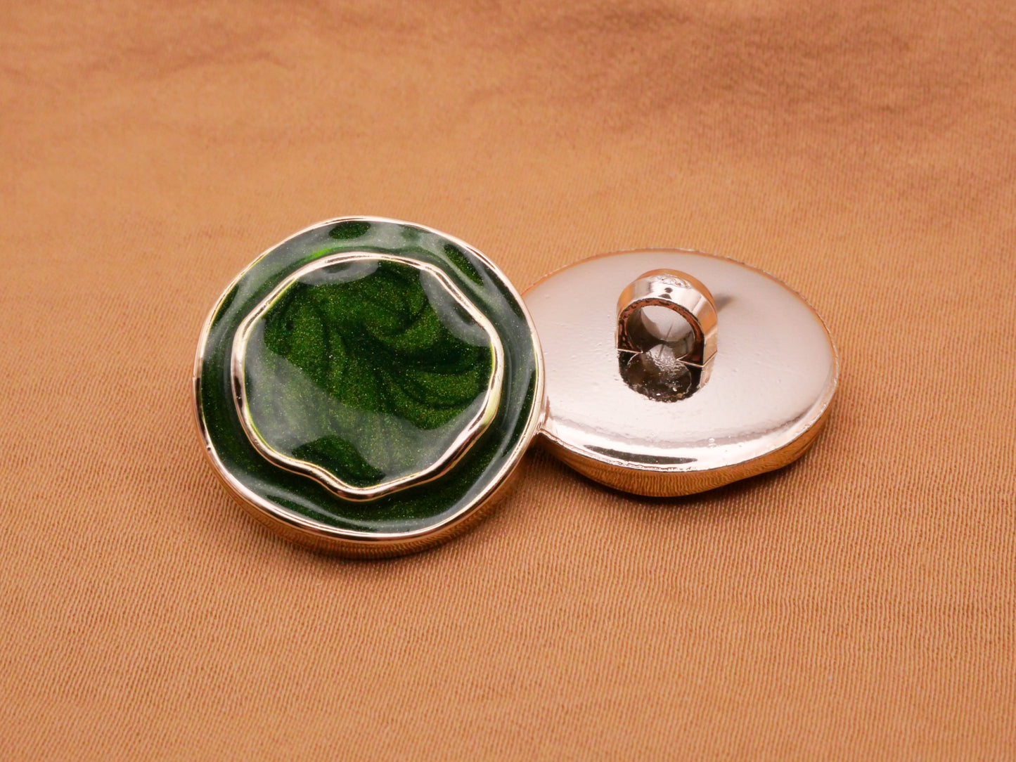 Oil Drop Enamel Look Green Peachy Pink Gold Plastic Button 21mm