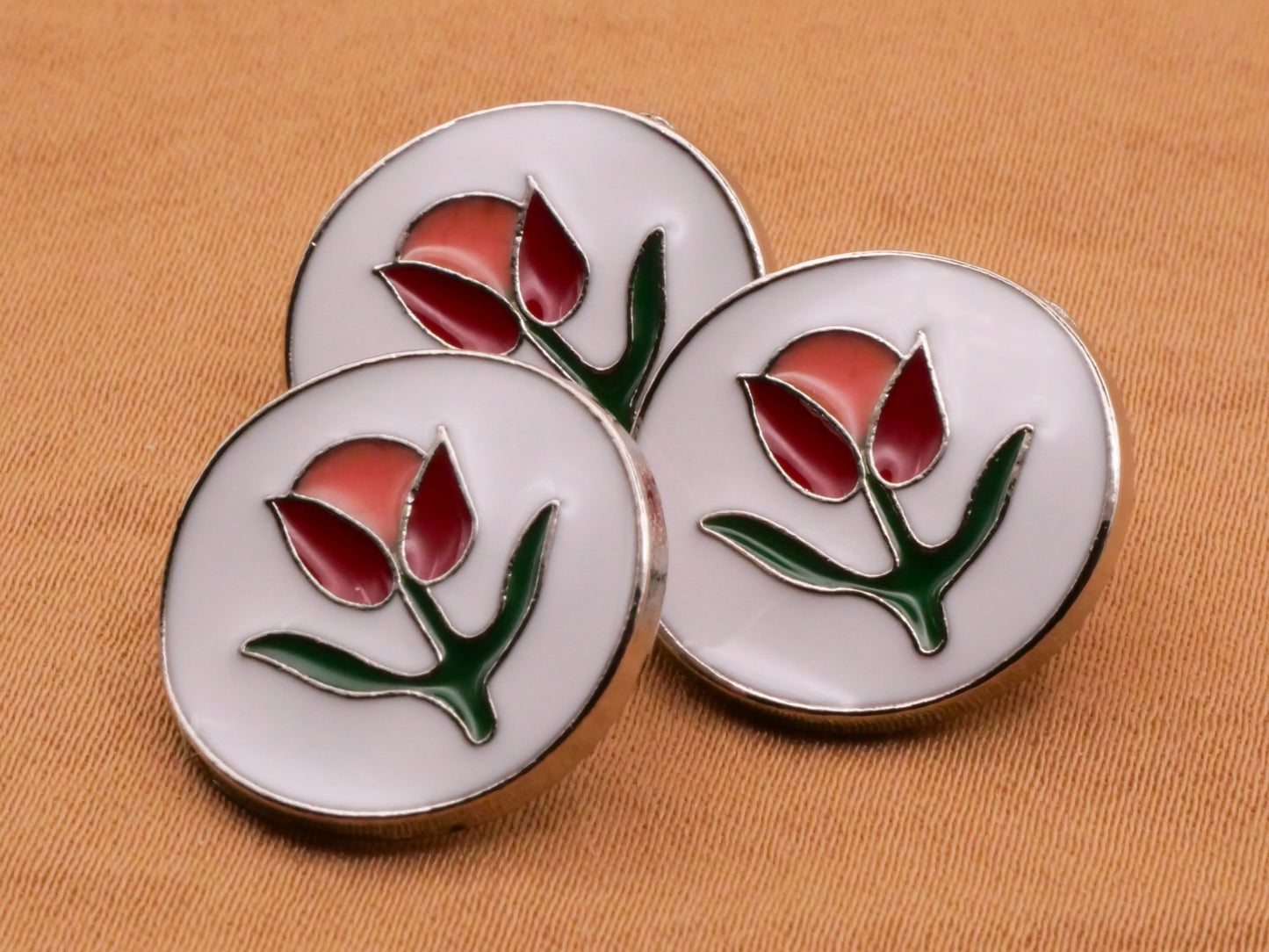 Tulip Flower Magenta Coral Enamel Metal Button 17x18mm