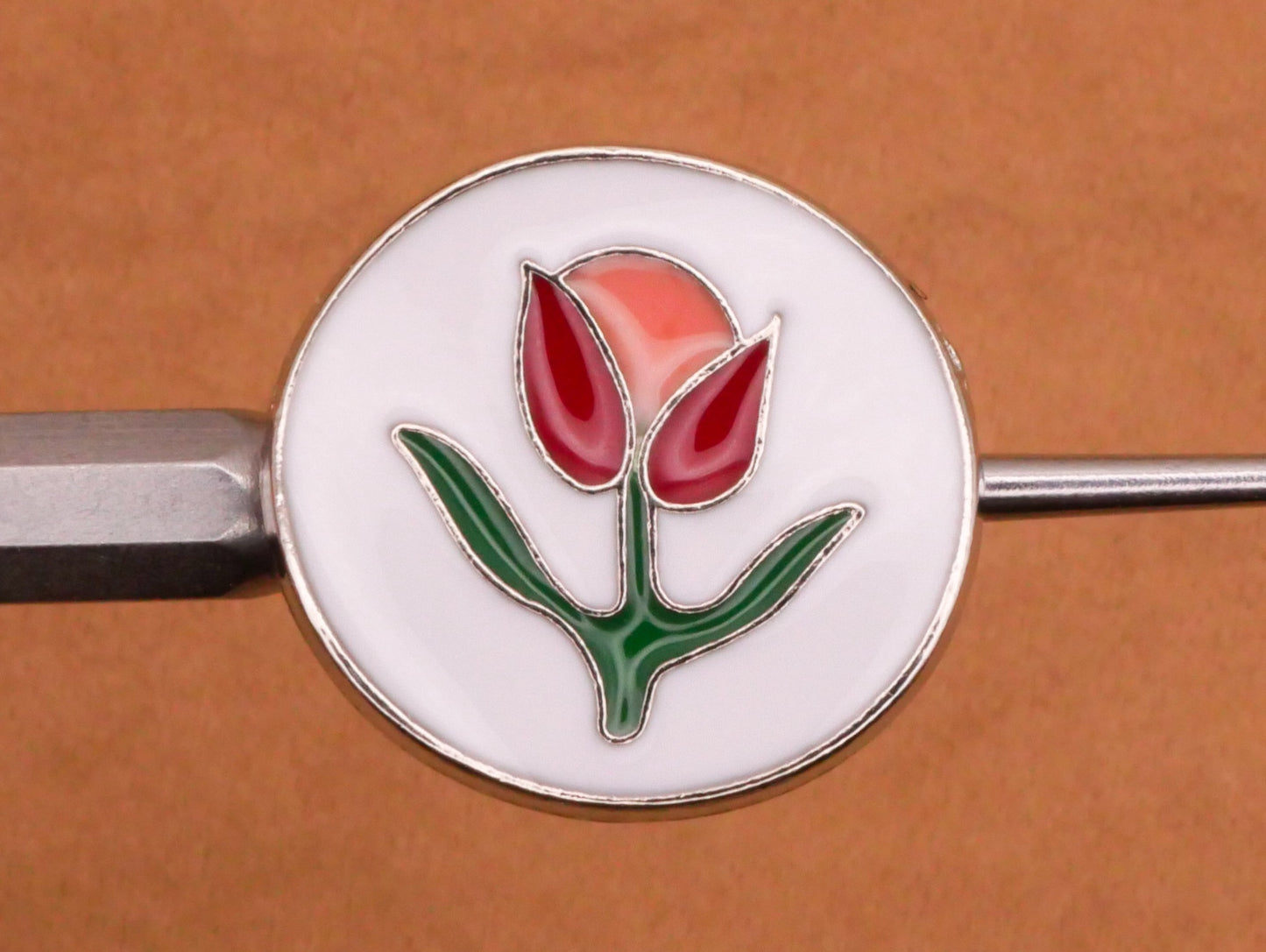 Tulip Flower Magenta Coral Enamel Metal Button 17x18mm