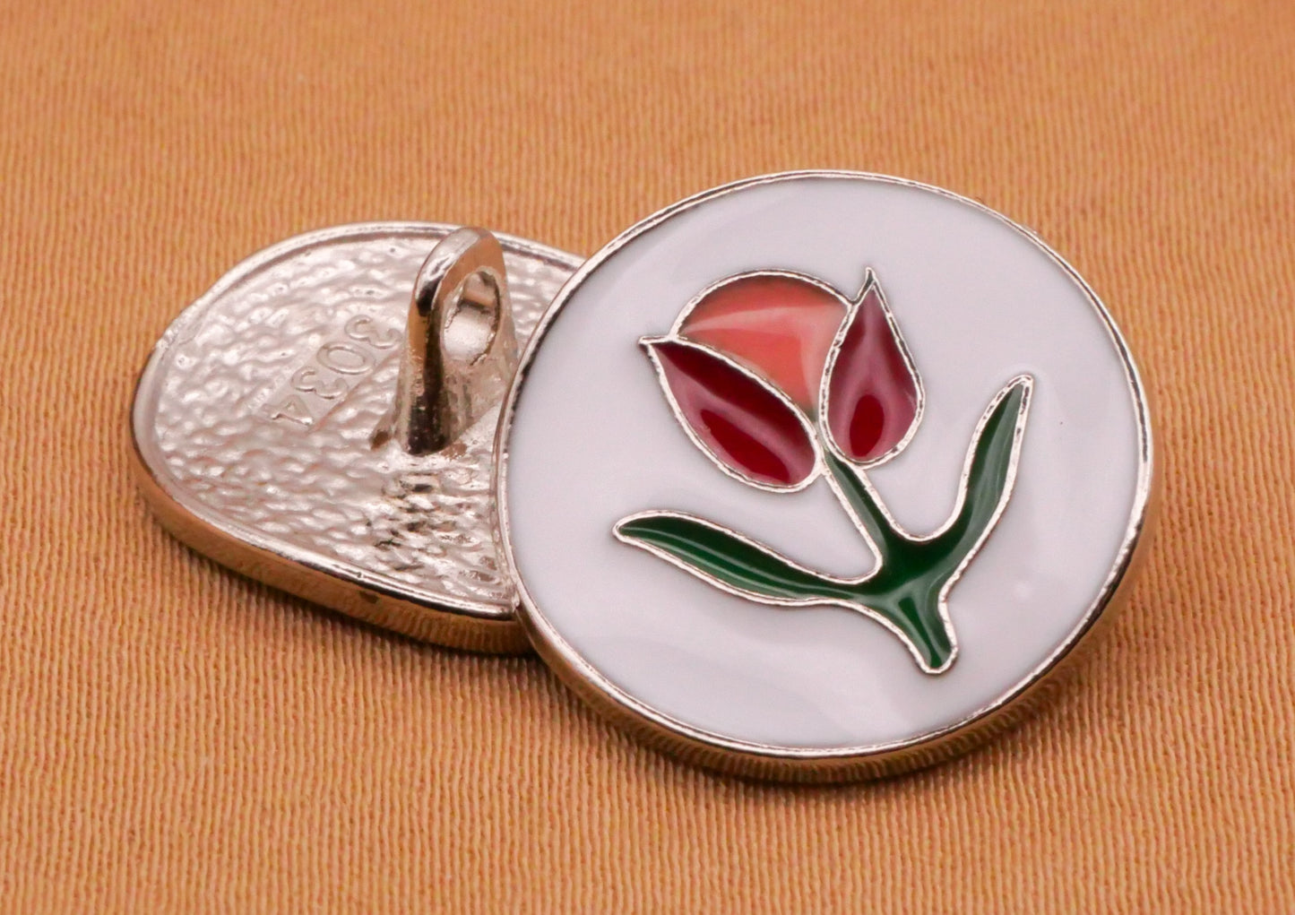 Tulip Flower Magenta Coral Enamel Metal Button 17x18mm