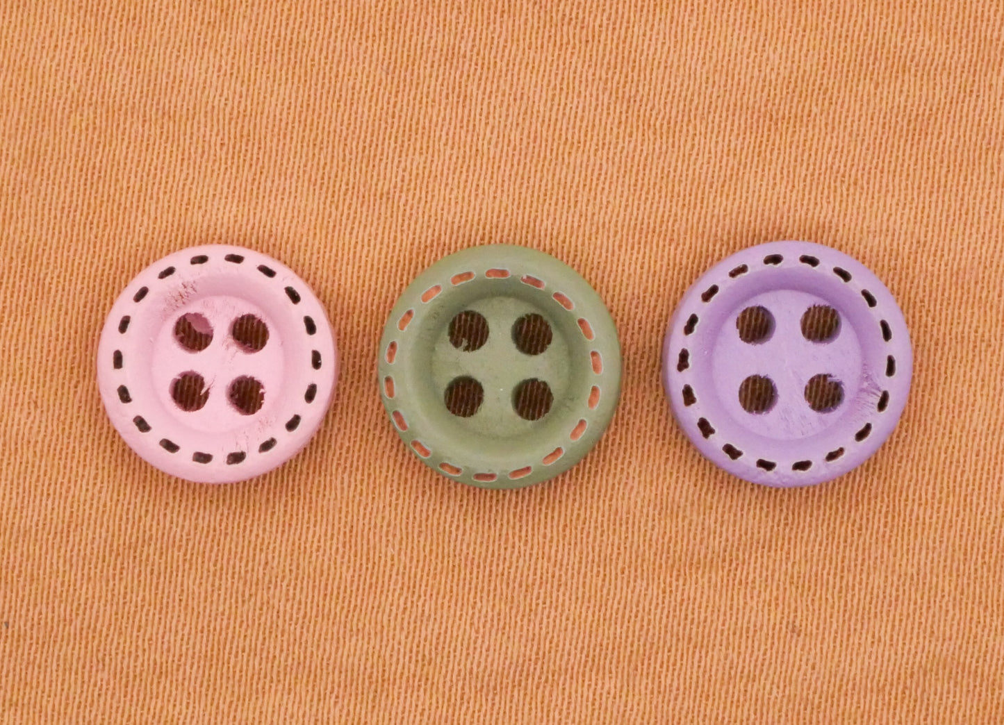 Tiny Wood Pastel Pink Green Purple Set of Ten Buttons Various 10mm