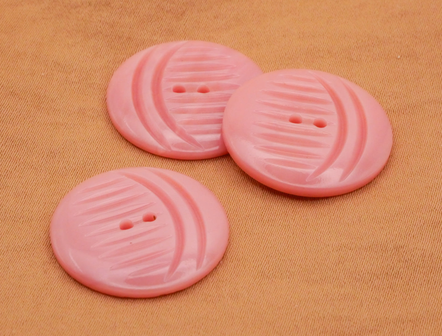 Crescent Moon Carved Look Pink Plastic Vintage Button 22mm