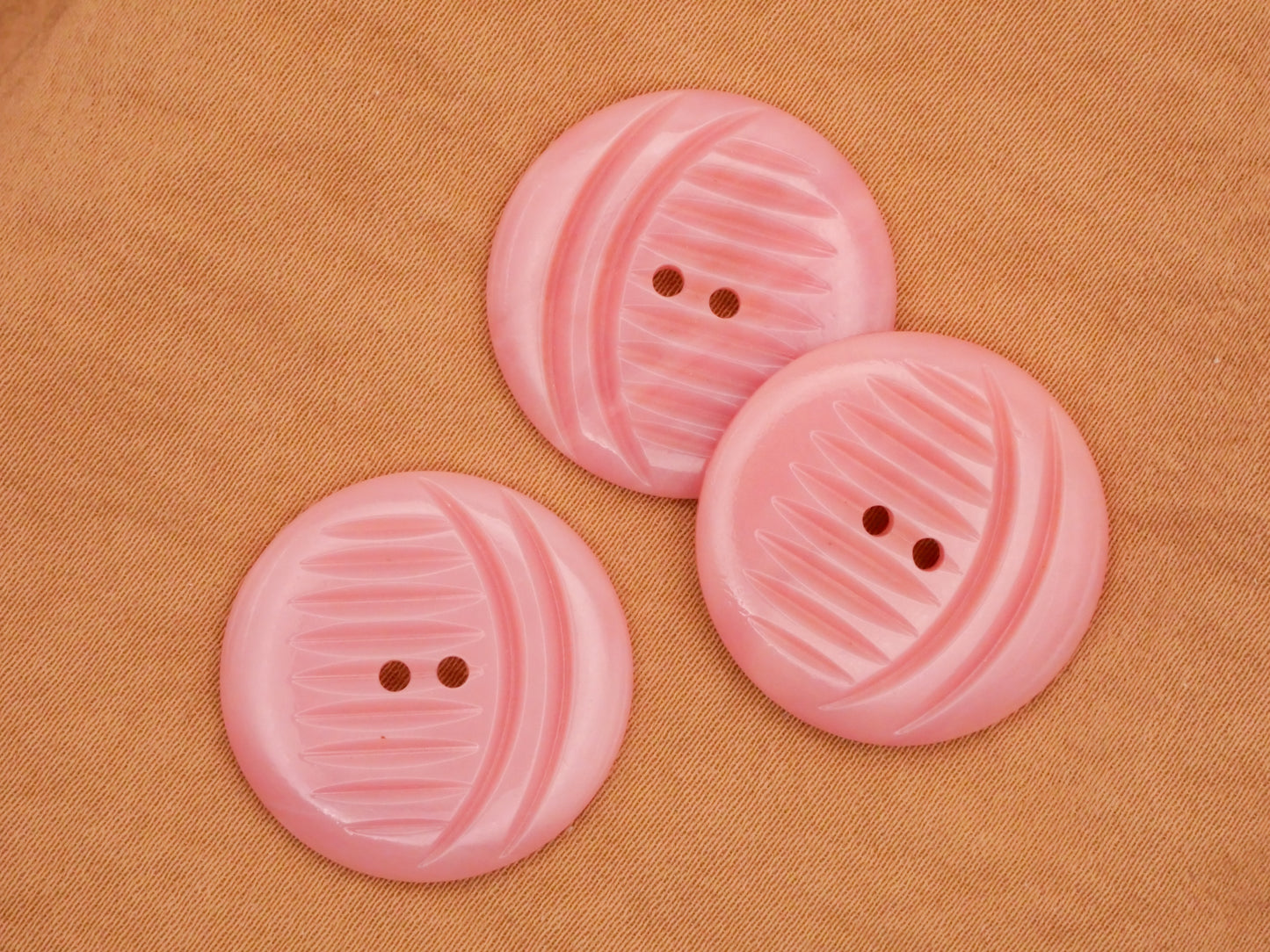 Crescent Moon Carved Look Pink Plastic Vintage Button 22mm