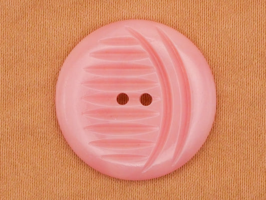 Crescent Moon Carved Look Pink Plastic Vintage Button 22mm