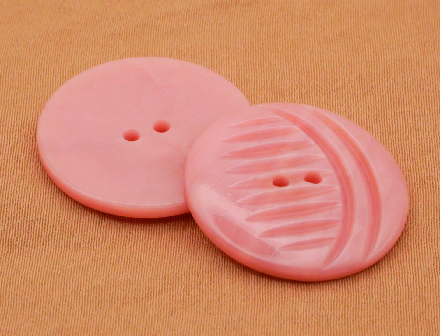 Crescent Moon Carved Look Pink Plastic Vintage Button 22mm