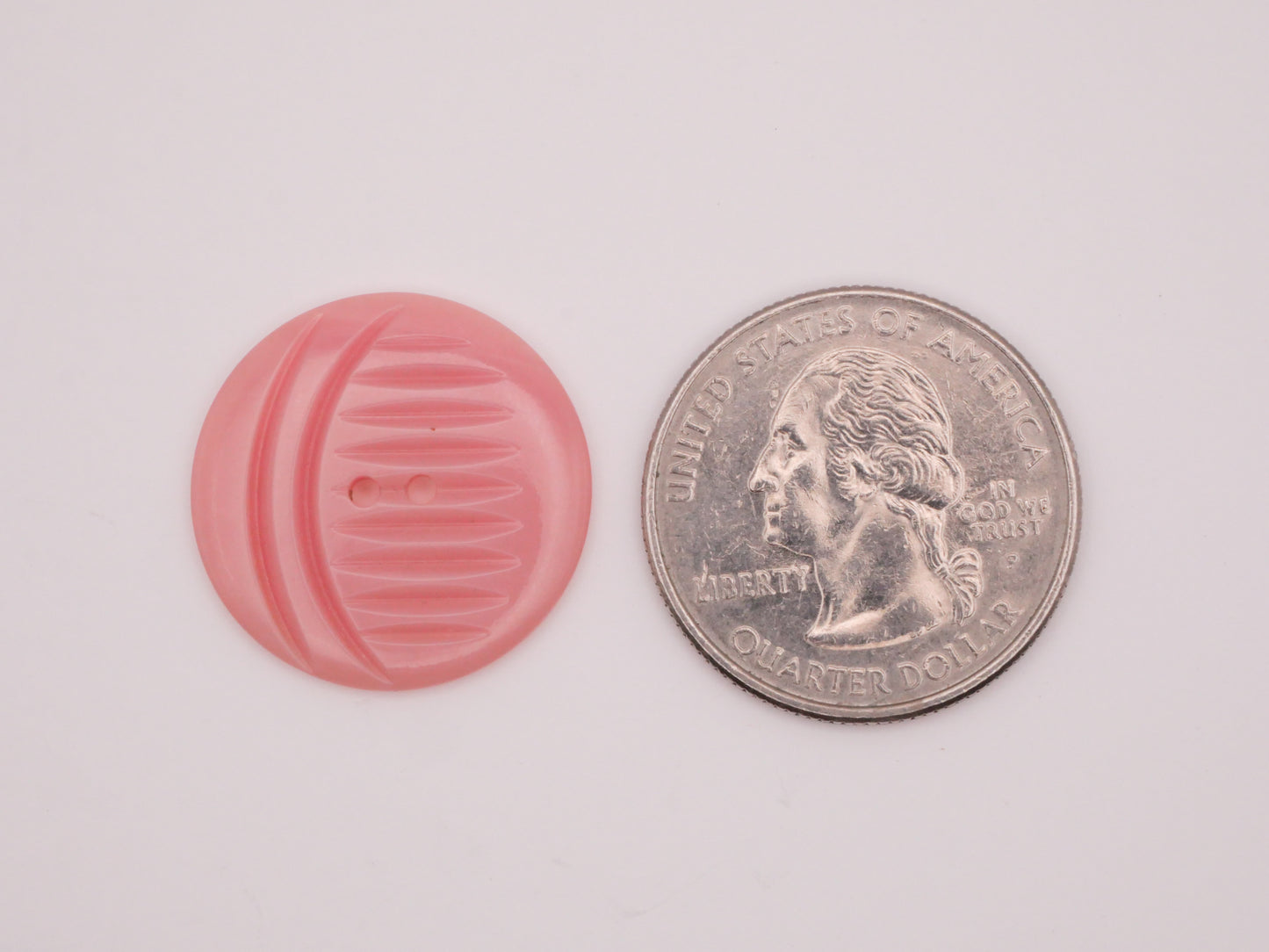 Crescent Moon Carved Look Pink Plastic Vintage Button 22mm