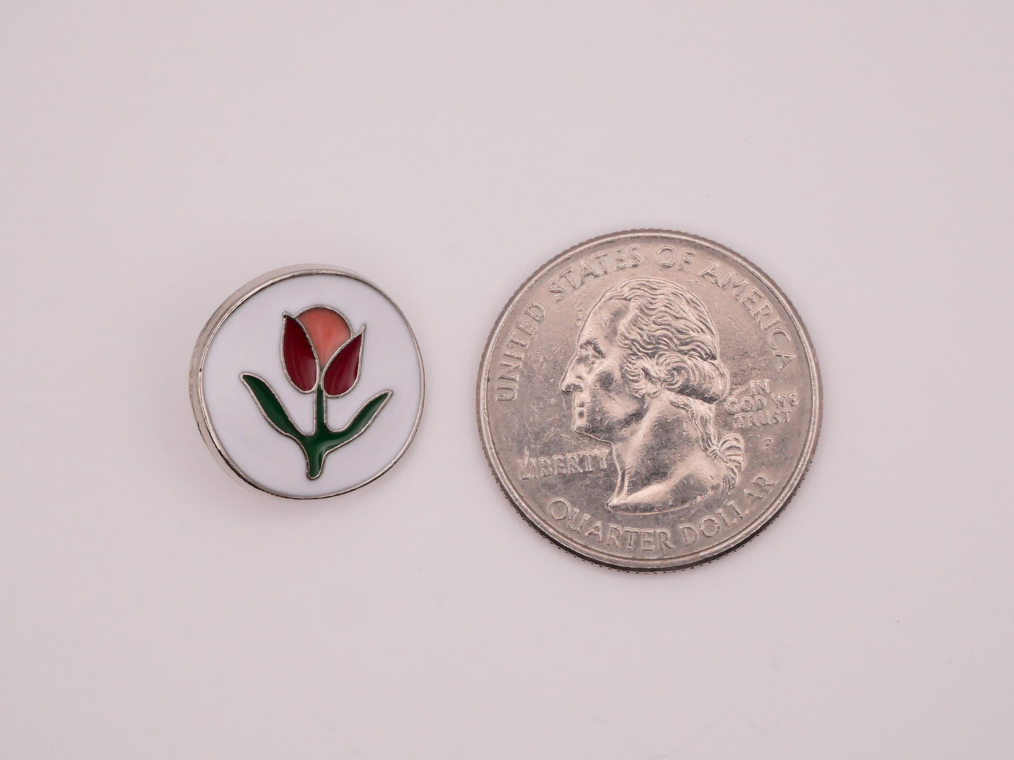 Tulip Flower Magenta Coral Enamel Metal Button 17x18mm