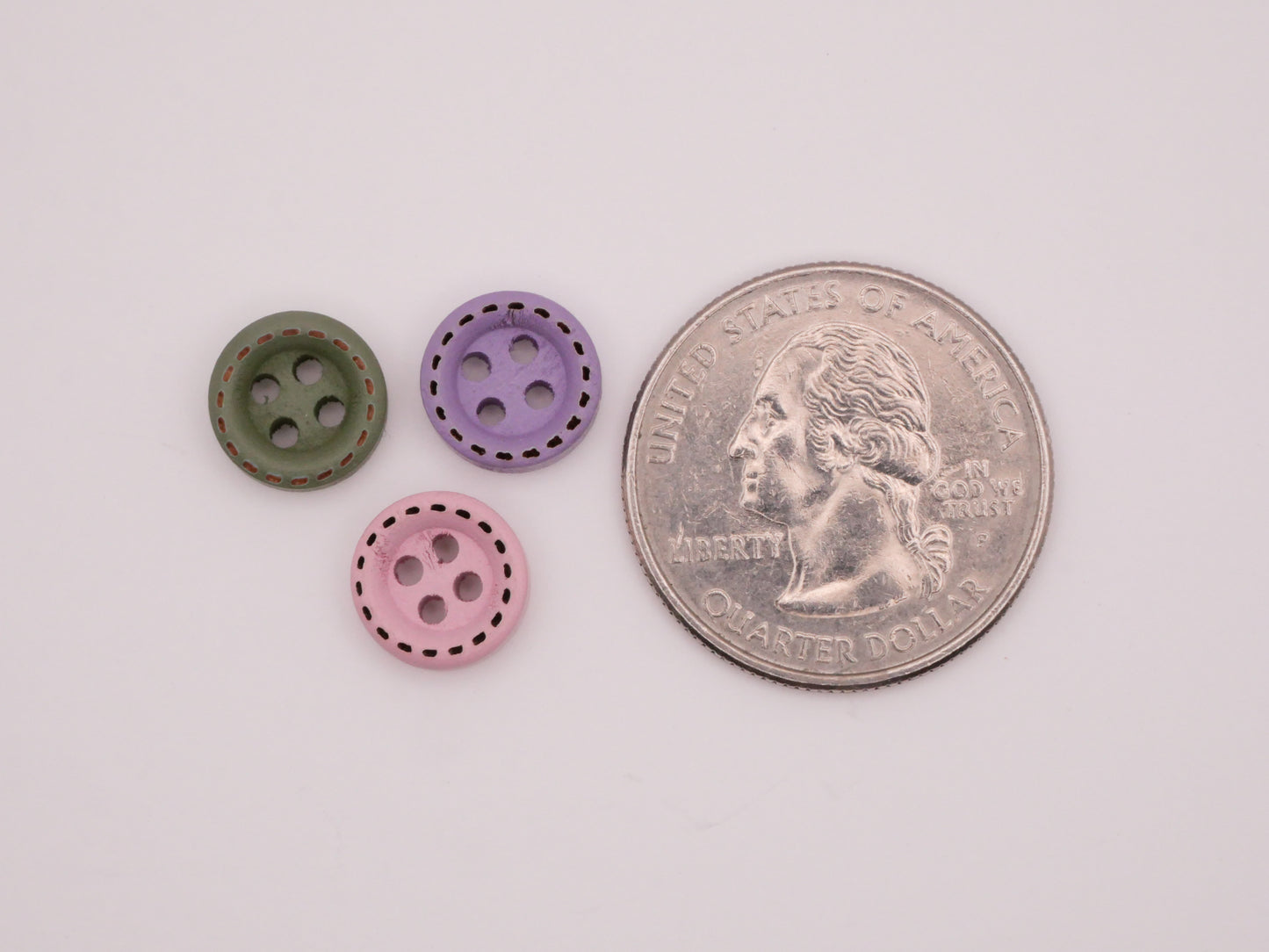 Tiny Wood Pastel Pink Green Purple Set of Ten Buttons Various 10mm