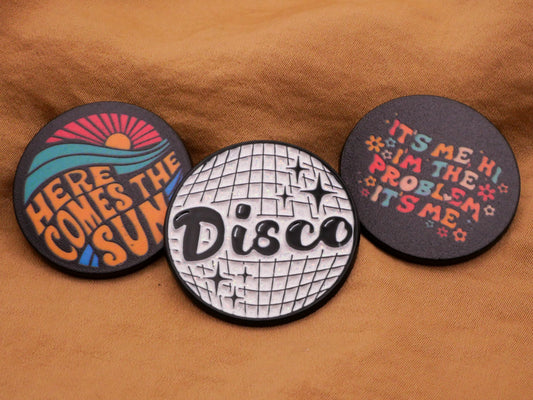 Music Lyrics Disco Glitter 
Enamel Metal Button Various 30-31mm