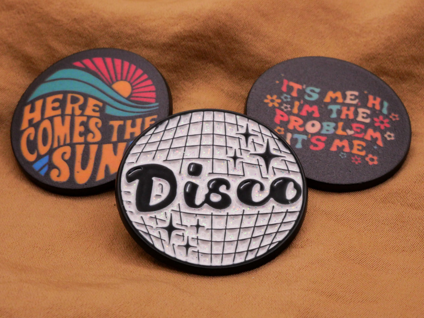 Music Lyrics Disco Glitter 
Enamel Metal Button Various 30-31mm