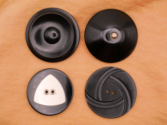 Black Plastic Silver Metal Large Button Various 37-44mm