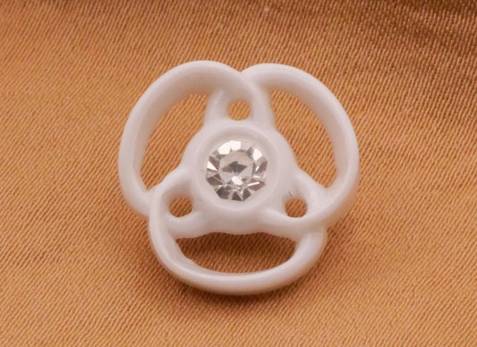 Interlocking Rings Rhinestone White Plastic Vintage Button 15mm