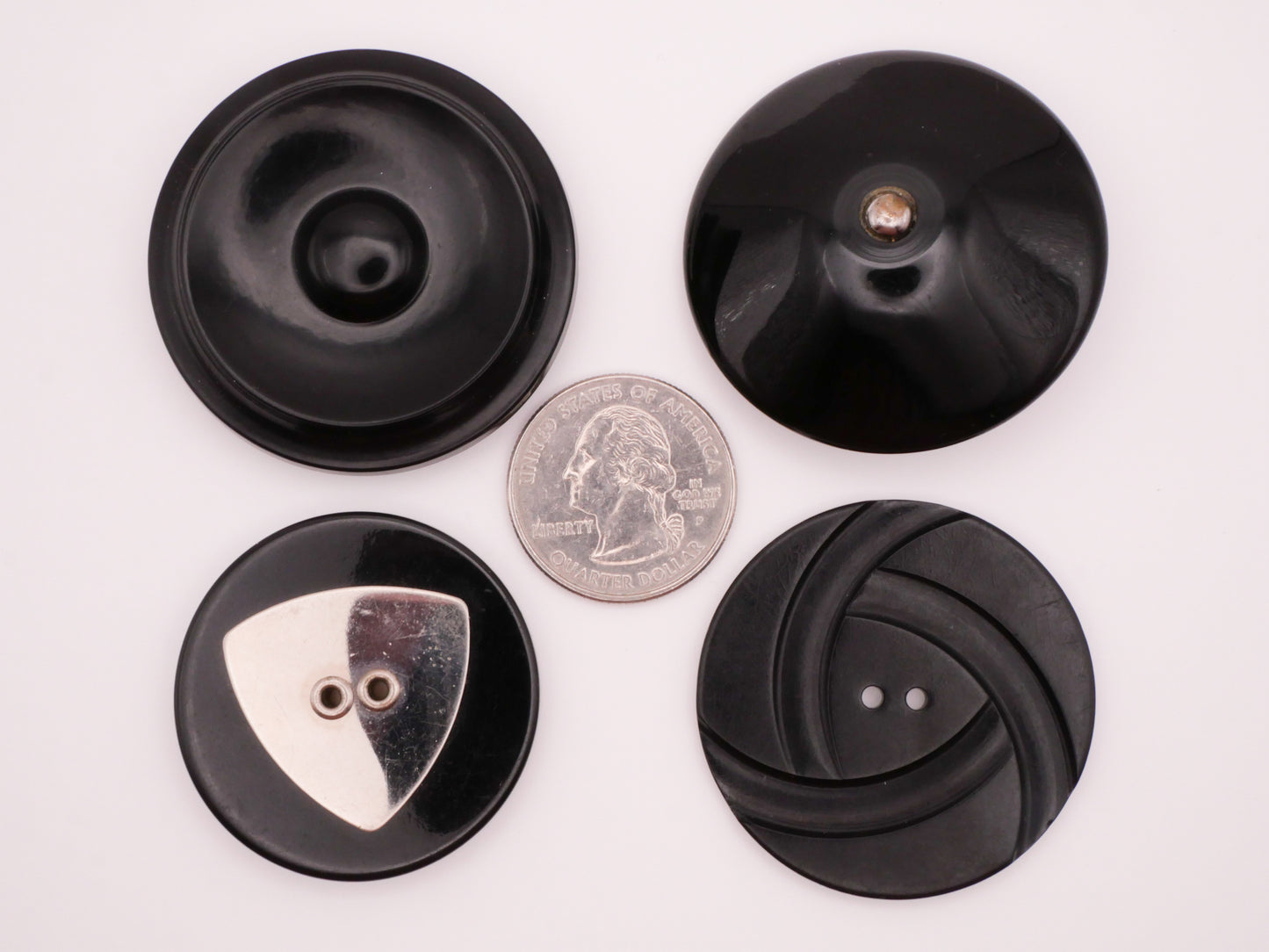 Black Plastic Silver Metal Large Button Various 37-44mm