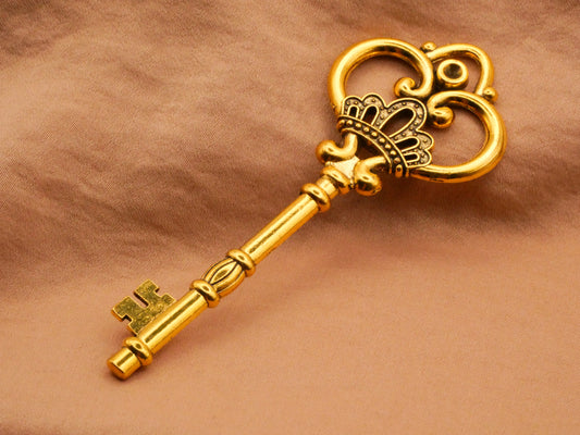 Crown Skeleton Key Gold Metal Large Embellishment 32x83mm