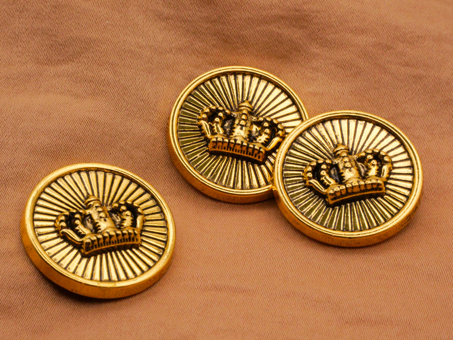 Crown Sunburst Antiqued Gold Metal Button 24mm