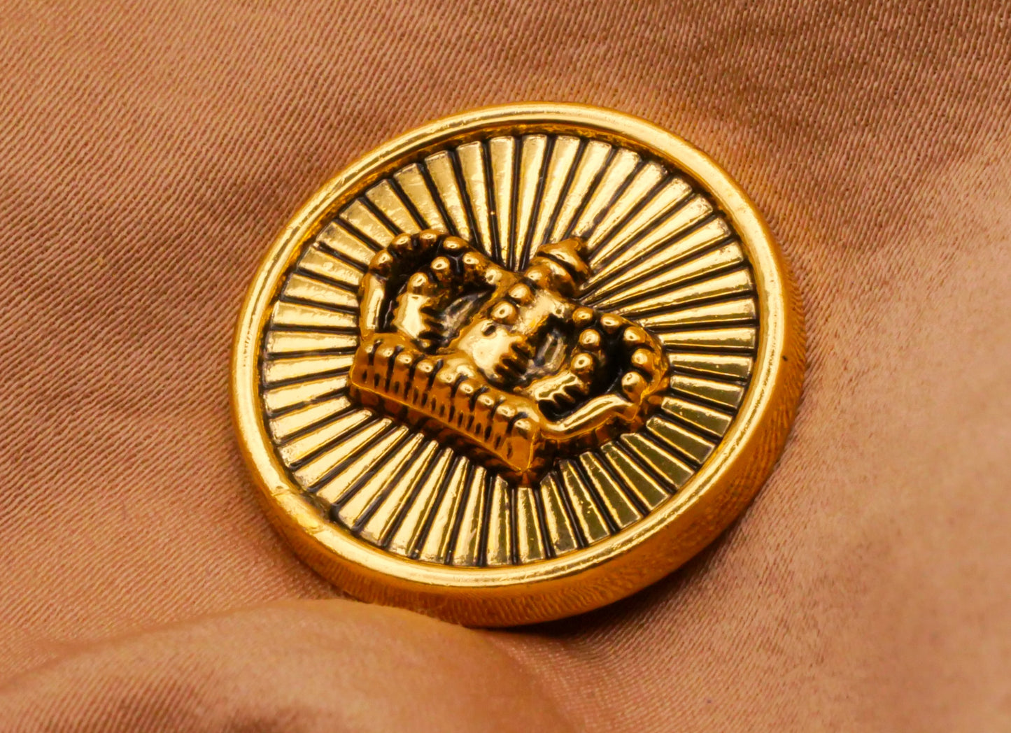 Crown Sunburst Antiqued Gold Metal Button 24mm