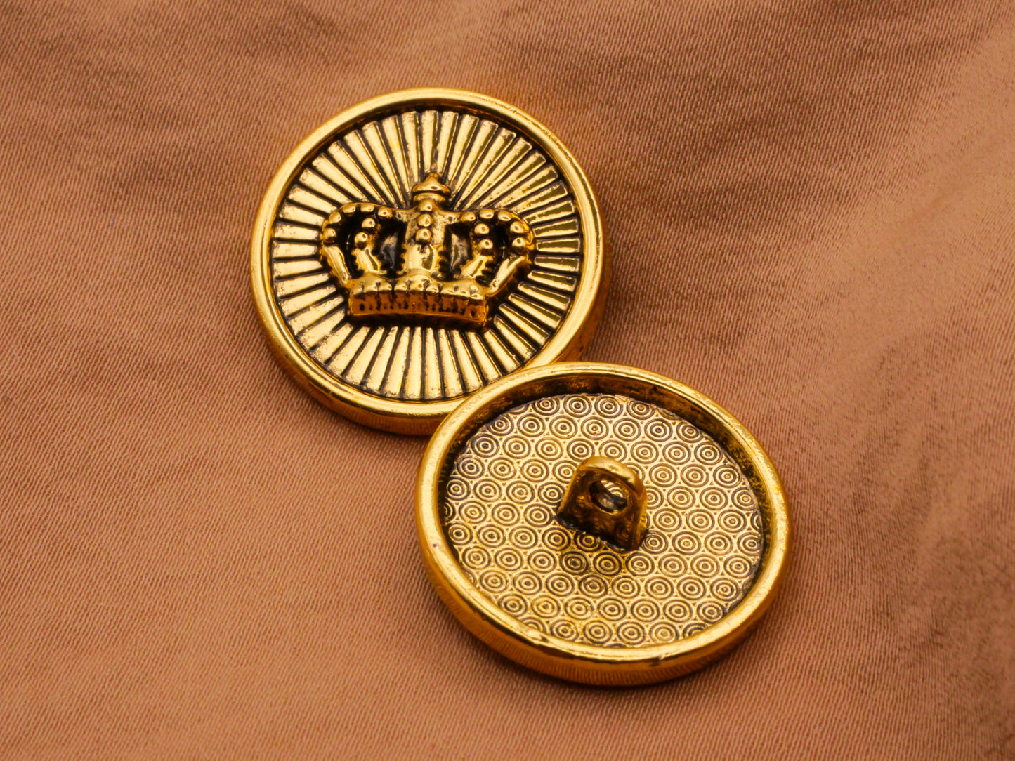 Crown Sunburst Antiqued Gold Metal Button 24mm