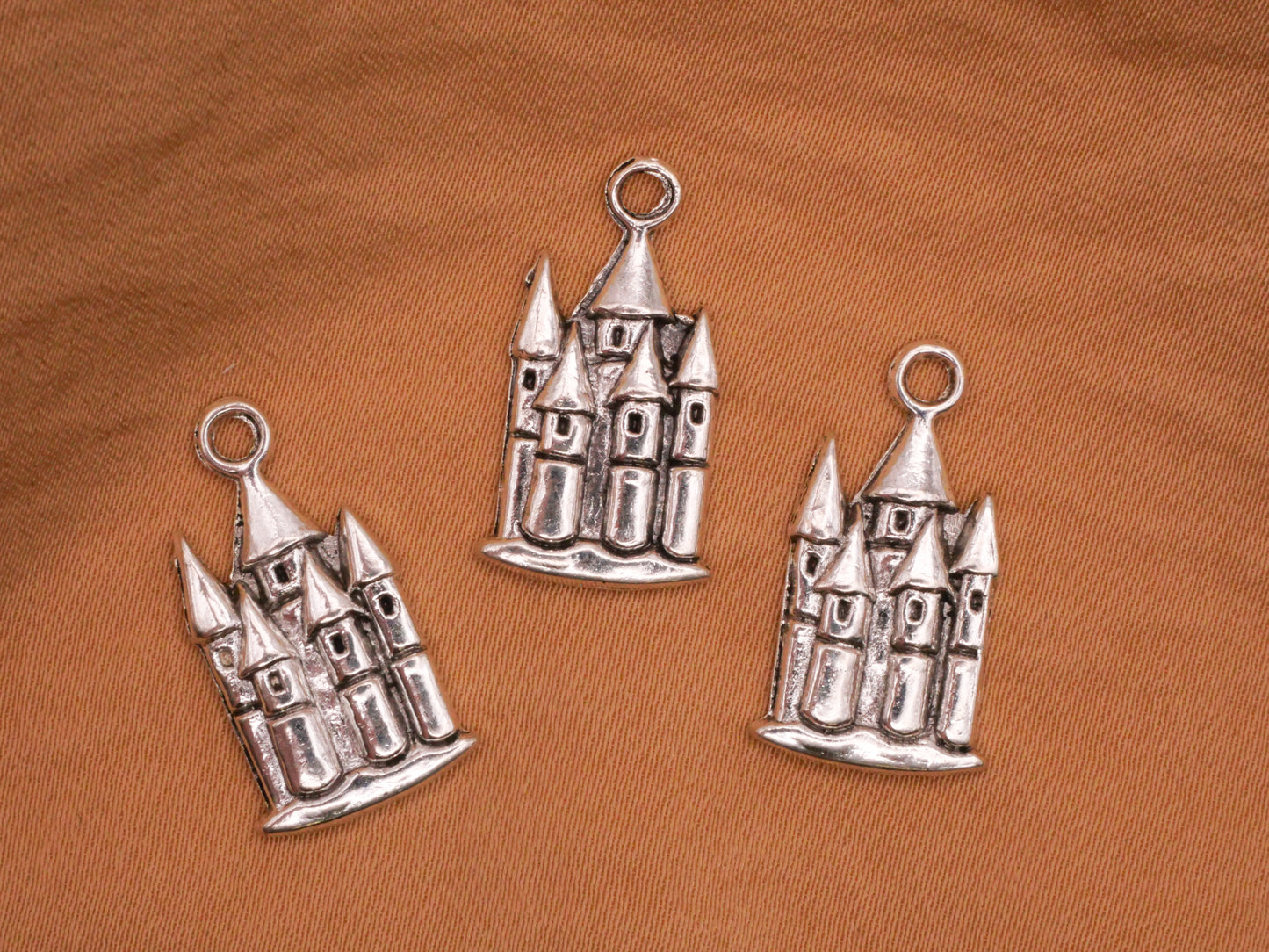 Castle Embellishment Silver Metal Set of Three Charms 13x23mm