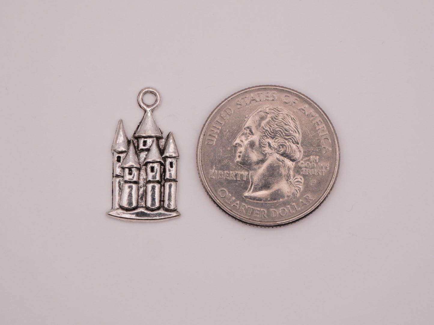 Castle Embellishment Silver Metal Set of Three Charms 13x23mm