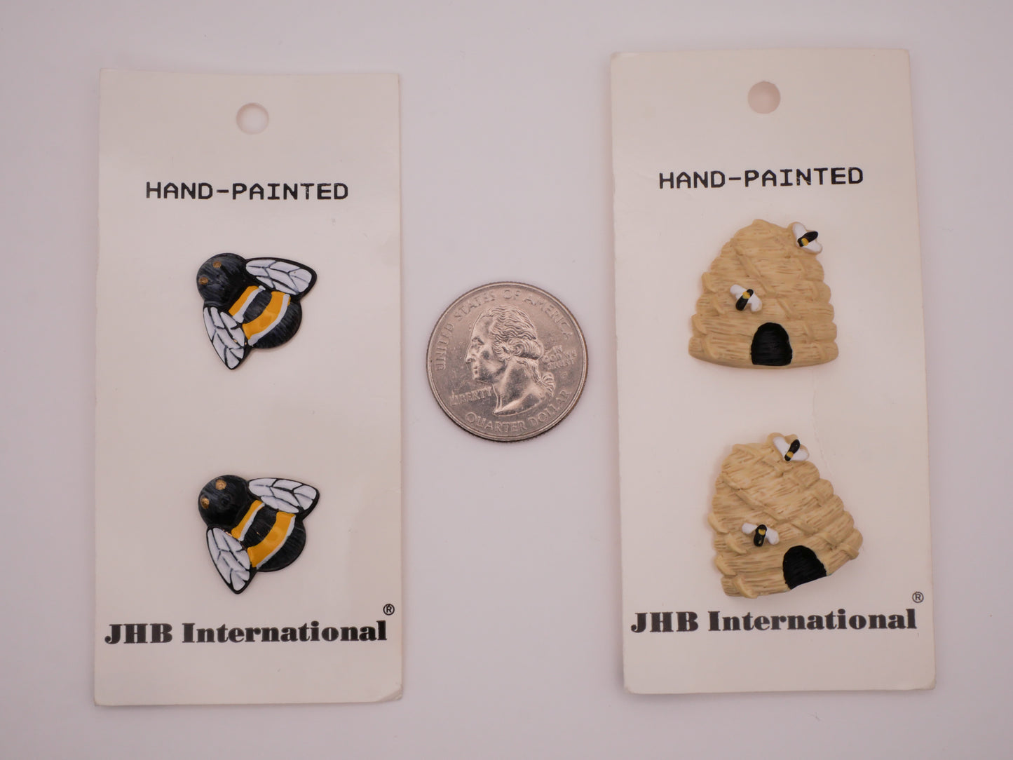 Bee Bumble Hive JHB Hand-Painted Plastic Metal Carded Buttons Various 17-22mm