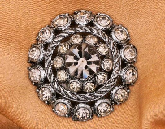 Smoke Glass Rhinestone Chunky Metal Vintage Button 36mm