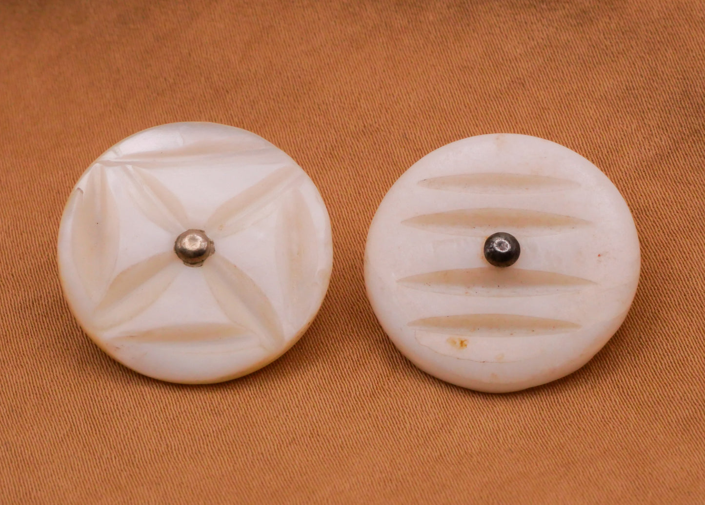 Mother of Pearl Carved Cross Stripes Pin Shank Vintage Button Various 23mm