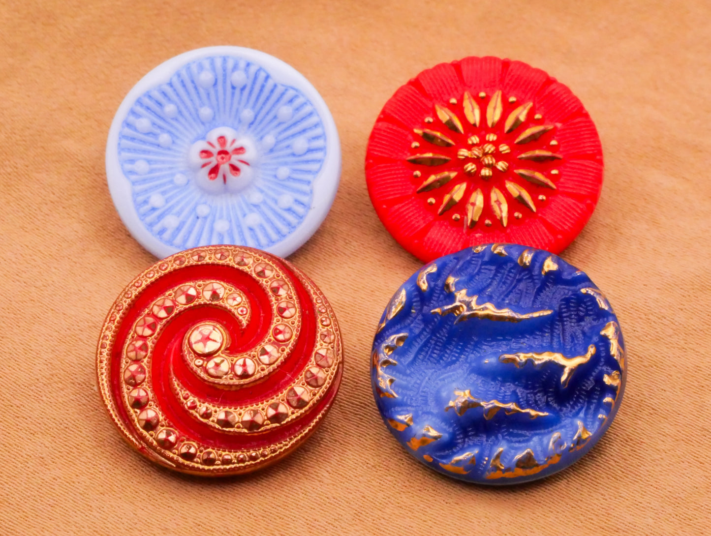 Swirl Flower Wave Glass Red Blue Gold Vintage Button Various 18mm