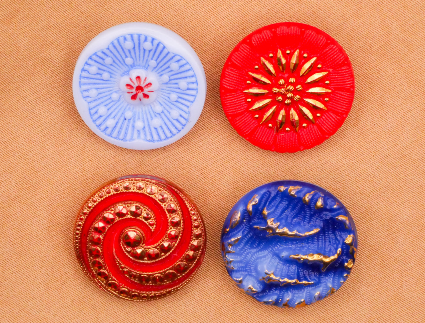 Swirl Flower Wave Glass Red Blue Gold Vintage Button Various 18mm