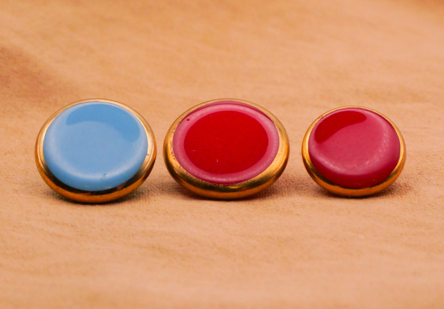 Glass Red Blue Gold Edge Vintage Button Various 11-13mm