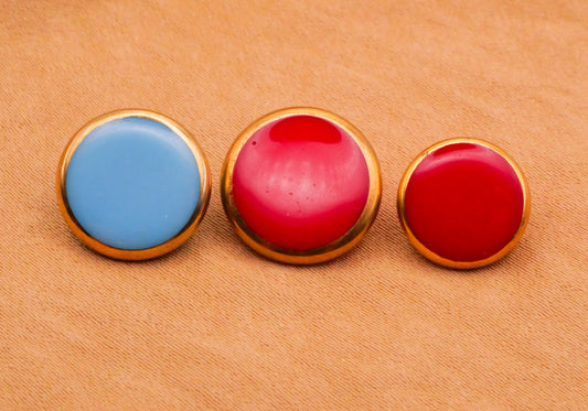 Glass Red Blue Gold Edge Vintage Button Various 11-13mm