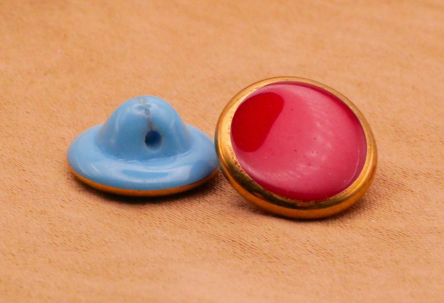 Glass Red Blue Gold Edge Vintage Button Various 11-13mm