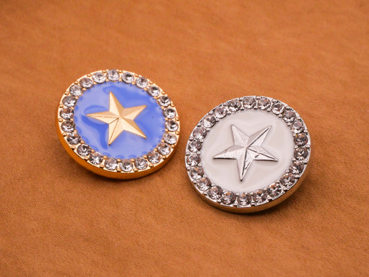 Star Rhinestone Enamel Blue White Gold Silver Metal Button Various 23mm