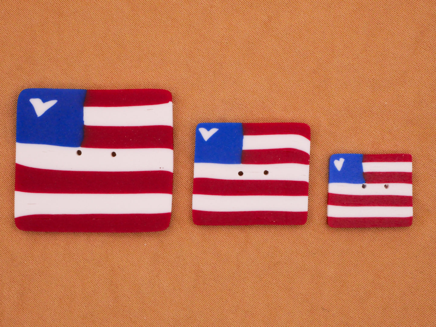 American Flag Heart Polymer Clay Button Various 13-26mm