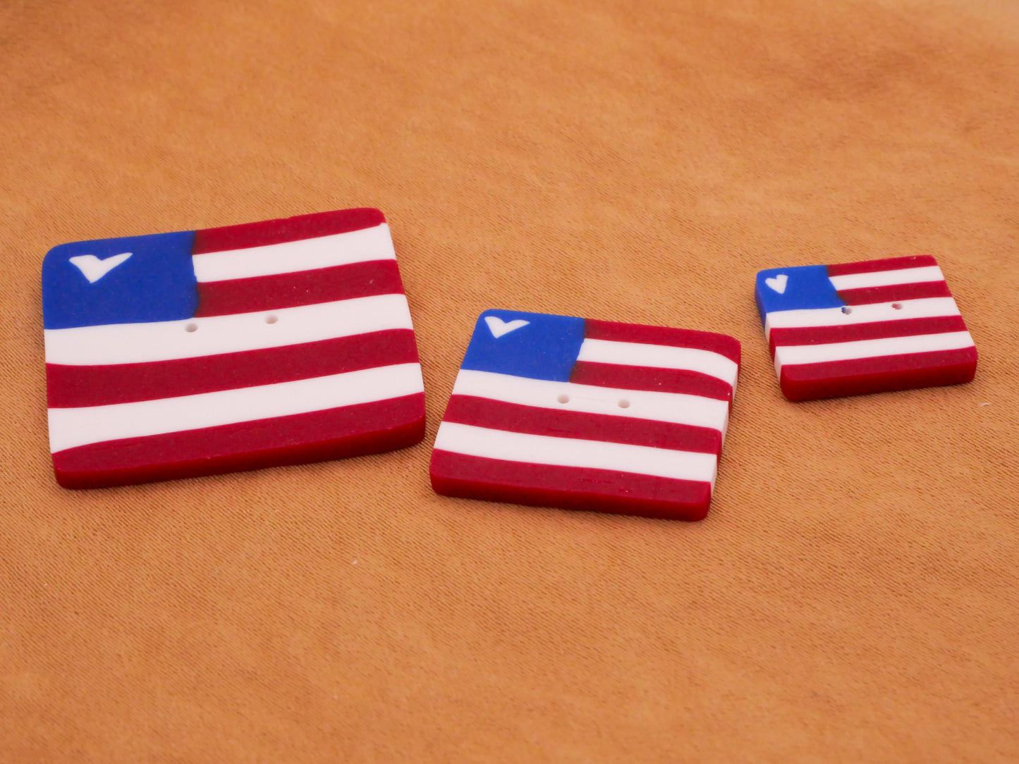 American Flag Heart Polymer Clay Button Various 13-26mm